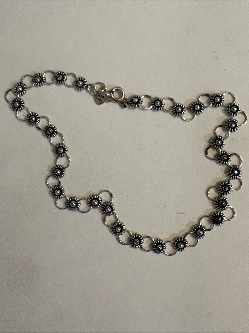 Vintage 925 Sterling Silver Sunflower Anklet/Bracelet Boho Thai Artisan 9.5”